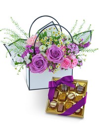 Roses and Chocolate Blooming Tote Ensemble from Brennan's Secaucus Meadowlands Florist 