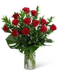 Red Roses with Modern Foliage (12) from Brennan's Secaucus Meadowlands Florist 