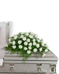 Peaceful in White Casket Spray from Brennan's Secaucus Meadowlands Florist 